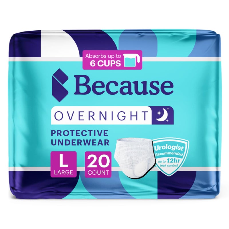 Because Overnight Absorbency Pull Ups Adult Disposable Incontinence Underwear Extra Absorbent Nighttime Briefs for Men and Women White Large 20 Count